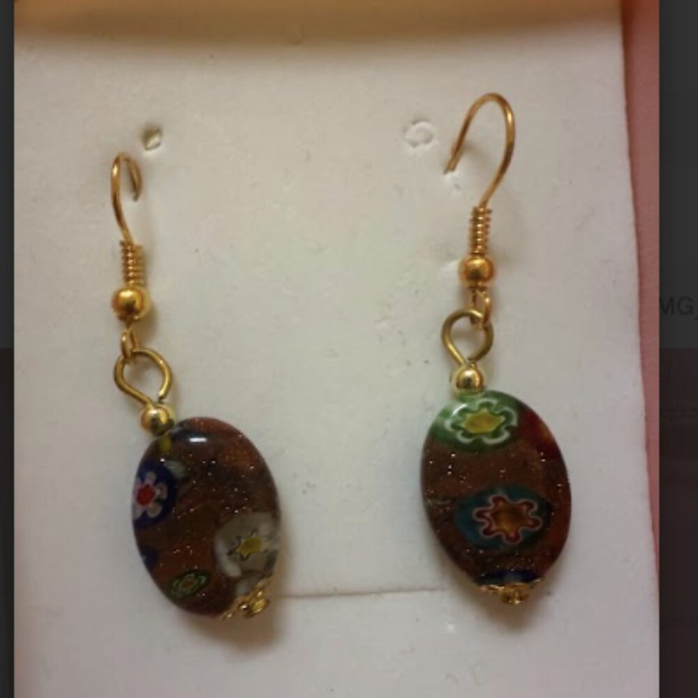 Venice Italian Murano Glass Earrings Multicolor Millefiori